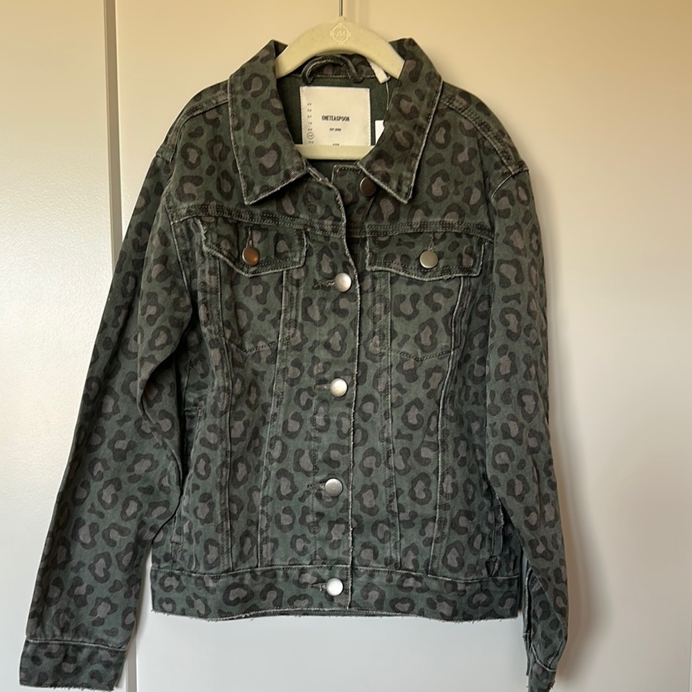 One Teaspoon Black Leopard Print Jean Jacket